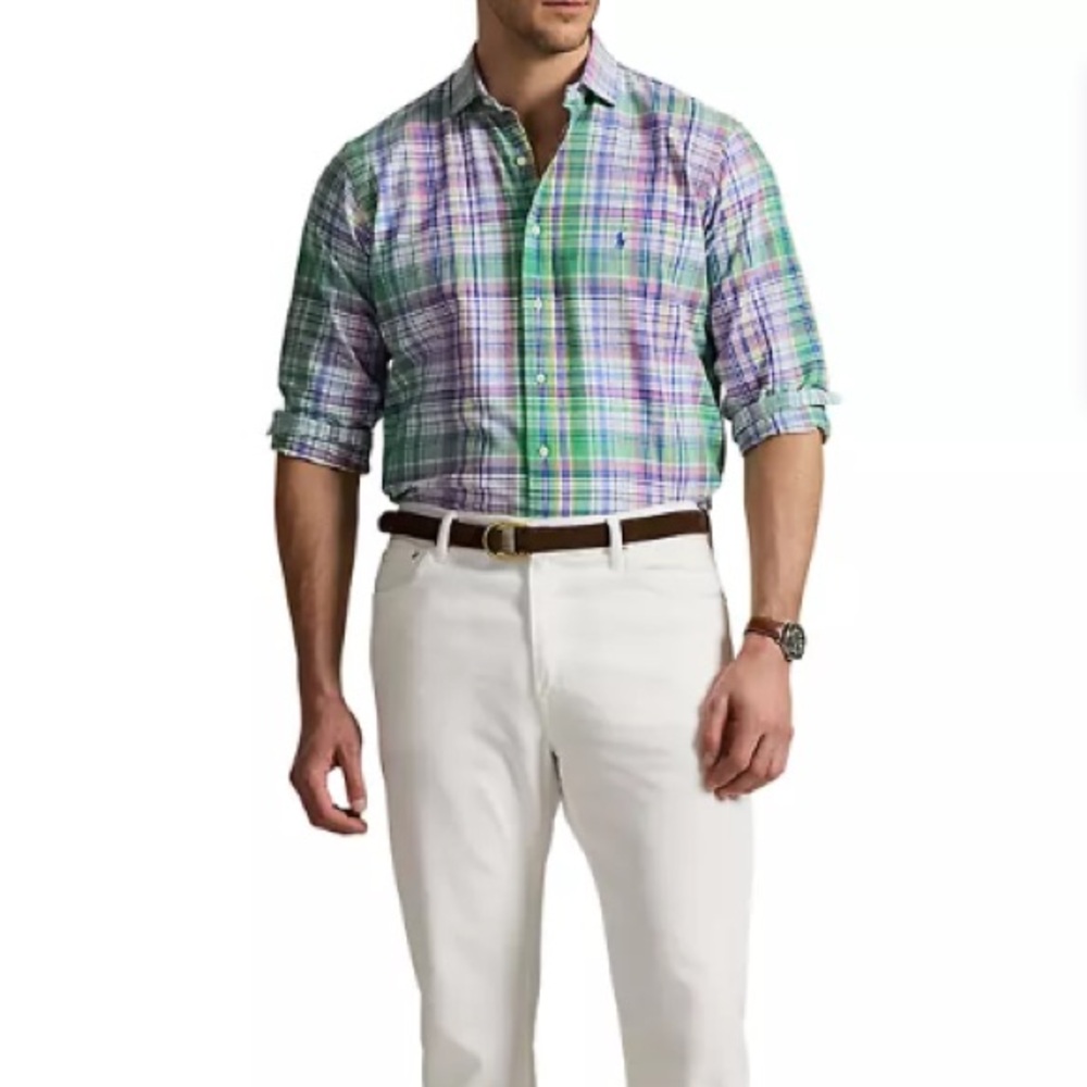 RALPH LAUREN Green and Purple Casual Button Down Shirt Size XXL